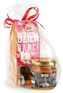 Prezent na dzień babci i dziadka zestaw herbata z miodem w celofanie