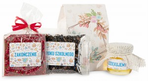 Zestaw na prezent dla nauczyciela herbata, czekolada, miodek - box zakończenie roku