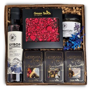 Kosz prezentowy elegancki prezent zestaw herbat syrop konfitura czekolada