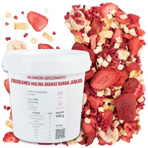 Owoce liofilizowane zestaw mix truskawka malina banan ananas jabłko 100 g wiaderko