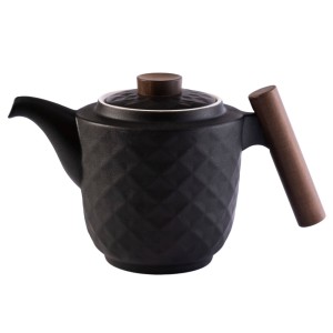 Dzbanek czarny porcelanowy nowoczesny 1200 ml 1,2 L drewniany uchwyt