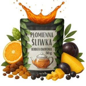 Płomienna śliwka 50 g - herbata owocowa chmiel jałowiec płatki róży pieprz