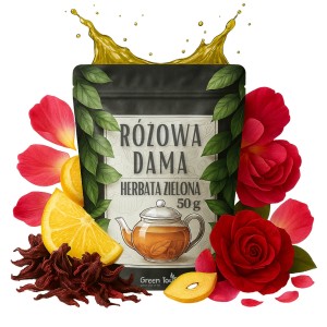 Różowa Dama 50 g herbata zielona różana z hibiskusem – lekka i kwiatowa