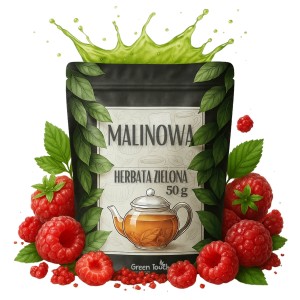 Malinowa 50 g herbata zielona Gunpowder z maliną liofilizowaną