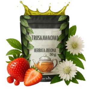 Truskawkowa 50 g herbata zielona Gunpowder z truskawką i bławatkiem