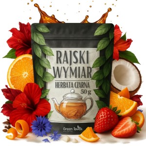 Rajski wymiar 50 g - herbata czarna owoce z kokosem hibiskus pomarańcza