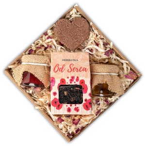 Zestaw prezentowy upominek od Serca z herbatą, czekoladą i miodem