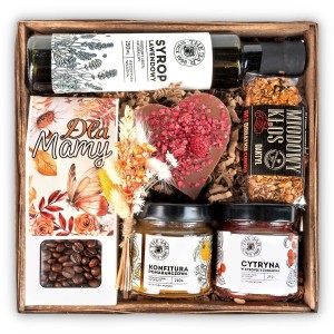 Kosz prezentowy dla mamy prezent kawa, słodycze, przetwory