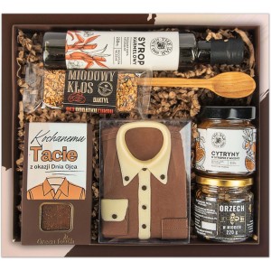 Kosz prezentowy na dzień ojca, zestaw dla taty czekolada, przetwory i kawa