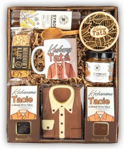 Kosz prezentowy dla taty prezent kubek, czekolada przetwory - prezent na dzień ojca