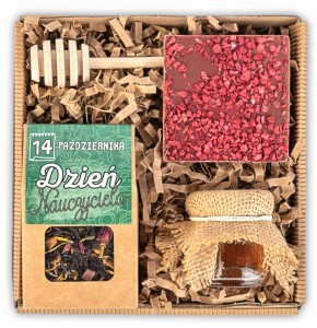 Prezent na dzień nauczyciela zestaw czekolada, miód i herbata w pudełku