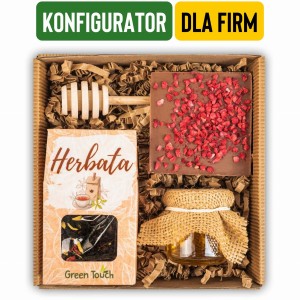 Personalizowany zestaw prezentowy z herbatą i słodyczami. Konfigurowalny prezent dla firm