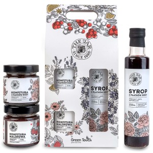 Zestaw prezentowy przetwory z róży w pudełku box syrop konfitura na prezent