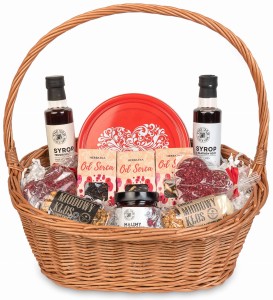 Kosz prezentowy duży od serca z ciastkami i herbatą syropy czekolady zestaw podziękowanie