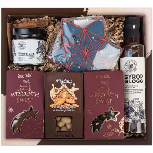 Kosz prezentowy eleganckie pudełko prezent na święta herbata kawa piernik