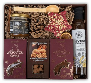 Zestaw prezentowy kosz duże pudełko na święta mikołaja prezent kawa miód