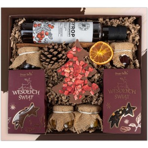 Zestaw prezentowy w pudełku kosz z herbatą kawą na święta prezent paczka delikatesy