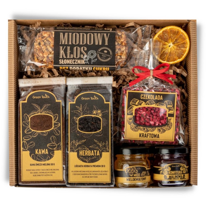 Zestaw pudelko prezentowe upominek herbata kawa syrop czekolada migdaly w czekoladzie green touch (4).jpg