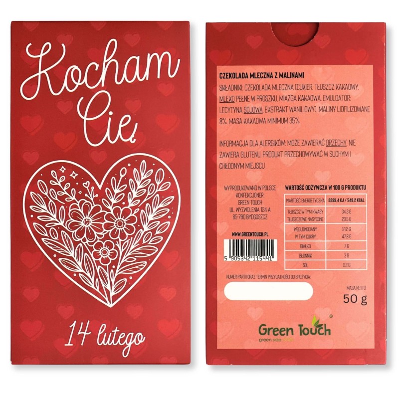 Czekolada mleczna z malinami Kocham Cie z okazji walentynek upominek na prezent (2).jpg