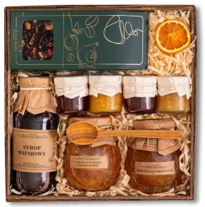 Kosz prezentowy zestaw konfitury syrop cytryny w syropie kraftowy prezent