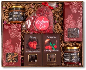 Kosz prezentowy zestaw herbata kawa słodycze miody kremowane naturalne 