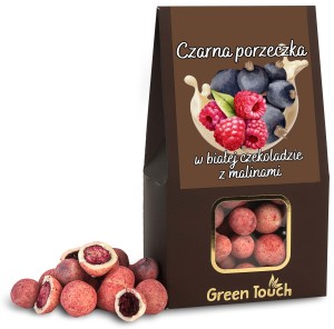 Czarna porzeczka liofilizowana w białej czekoladzie z malinami 80 g
