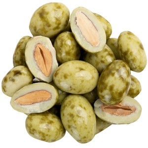 Migdały w białej czekoladzie z herbatą matcha 250 g pyszna przekąska