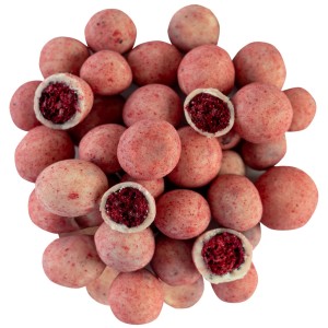 Czarna porzeczka liofilizowana w białej czekoladzie z malinami 200 g