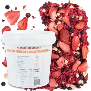 Owoce liofilizowane zestaw mix malina porzeczka jabłko truskawka 100 g wiaderko