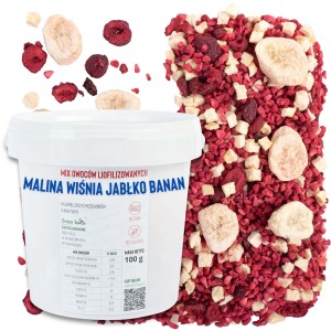 Owoce liofilizowane zestaw mix malina wiśnia jabłko banan 100 g wiaderko