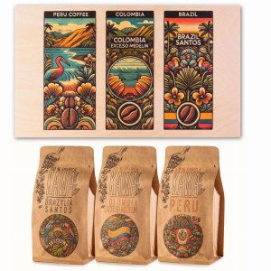 Zestaw kaw w skrzynce na prezent kawa ziarnista 750 g Brazylia Peru Kolumbia
