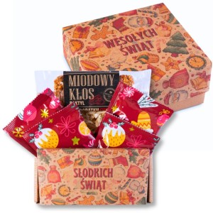 Prezent na święta mikołajki herbata kawa czekolada baton prezent świąteczny