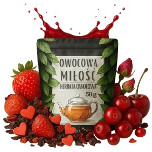 Owocowa miłość 50 g - herbata owocowa z cukrowymi serduszkami, wiśnią i pąkami róży