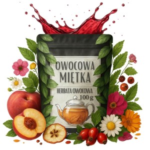 Owocowa miętka 100 g - herbata owocowa smak lata mięta róża nagietek