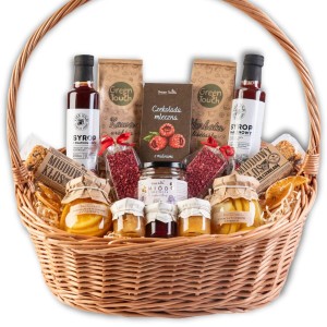 Duży kosz prezentowy premium polski miód syrop zestaw herbata podziękowanie