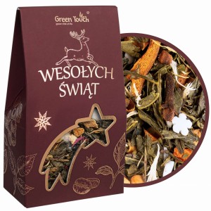 Herbata zielona świąteczna w pudełu Świąteczna radość na prezent zimowa 40 g