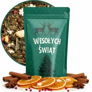 Herbata zielona Świąteczna iskra na prezent zimowa płatki śniegu orzech 40 g