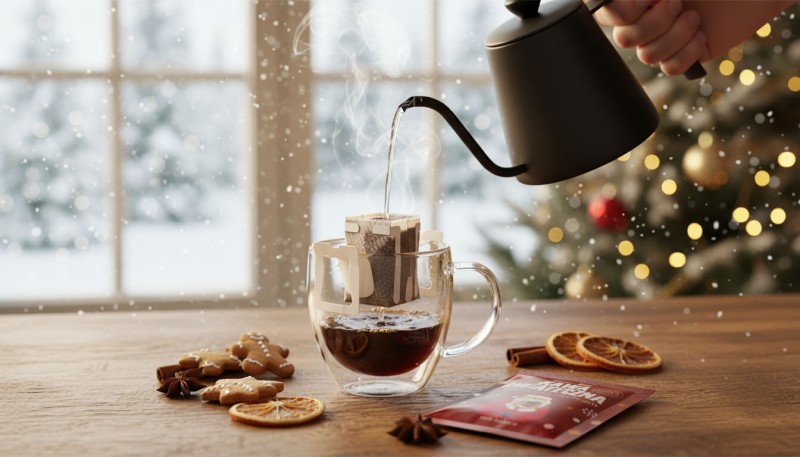 Drip bag kawa mielona świąteczna o smaku piernikowym 10 g w saszetkach (1).jpeg