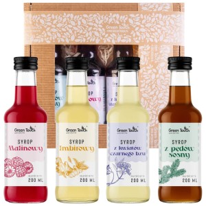 Zestaw prezentowy prozdrowotny syropy malina imbir pędy sosny kwiat bzu
