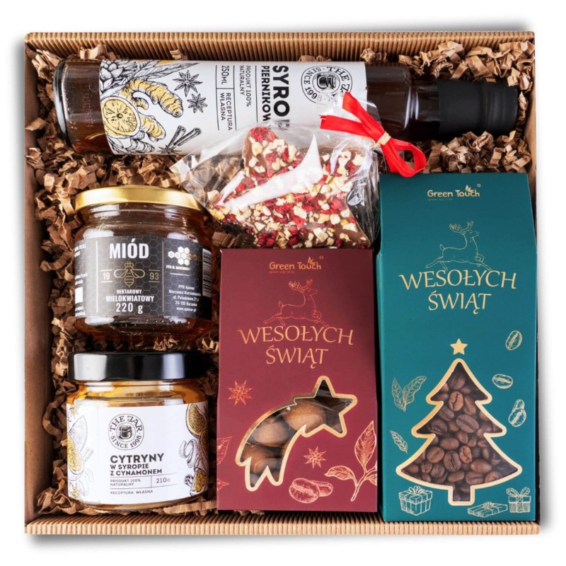 Świąteczny KOSZ PREZENTOWY zestaw na prezent kawa słodycze syrop miód box (2).jpg