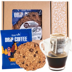 Zestaw prezentowy kawa ciastko owsiane z czekoladą na prezent podziękowanie upominek box