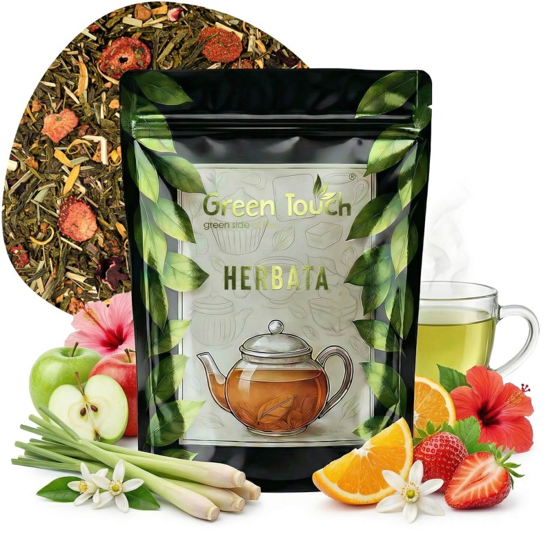 Herbata zielona Zielony Sen 50 g z pomarańczą, truskawką i jabłkiem.jpg