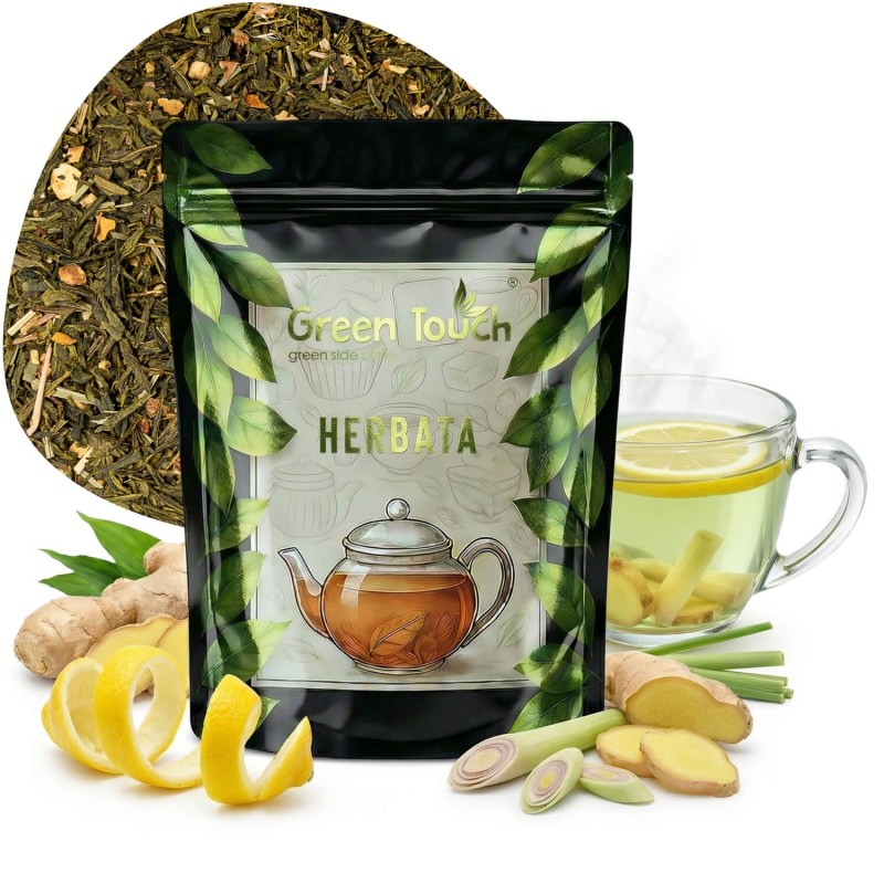 Herbata zielona Imbir z Cytryną 50 g z imbirem i skórką cytrynową.jpg