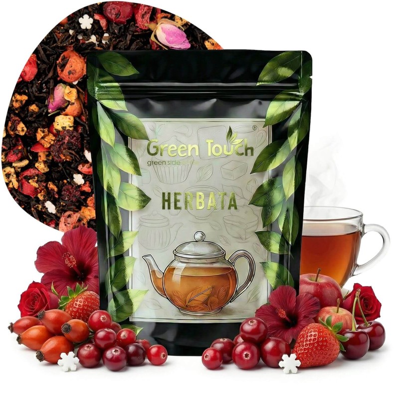 Herbata czarna Świąteczna Bajka 50 g żurawina pąki róży płatki śniegu owoce.jpg