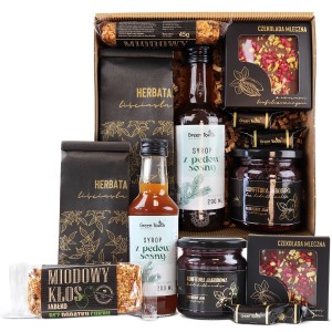 Zestaw prezentowy box rzemieślniczy herbata czekolada syrop przysmaki premium