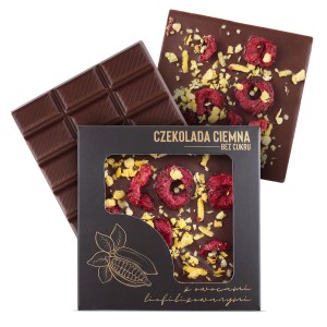 Czekolada ciemna bez cukru z owocami liofilizowanymi 50 g deserowa - wiśnia i mango