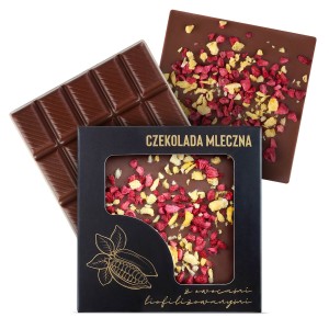 Czekolada mleczna z owocami liofilizowanymi 50 g - truskawka i marakuja