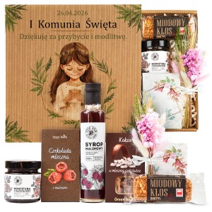 Zestaw prezent podziękowanie dla chrzestnych dziadków komunia z nadrukiem od dziewczynki