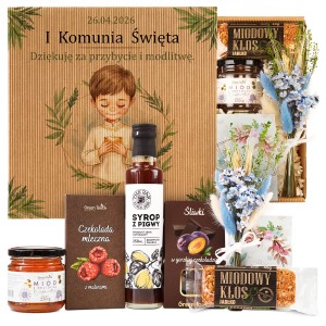 Zestaw prezent podziękowanie dla chrzestnych dziadków komunia z nadrukiem od chłopca