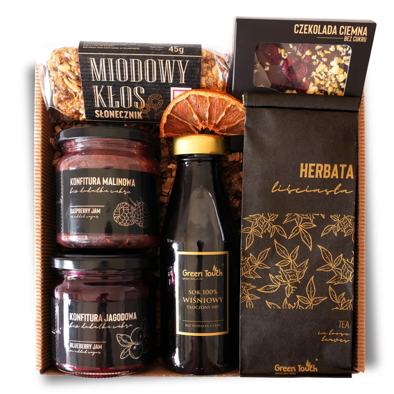 ZESTAW KOSZ PREZENTOWY SŁODYCZE BEZ DODATKU CUKRU PREZENT HERBATA CZEKOLADA (1).jpg